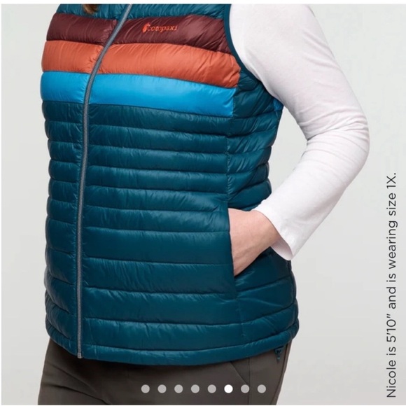 Cotopaxi Women’s XL Fuego Down Insulated Puff Vest Blue Teal Abyss Stripes NWT - Picture 11 of 13